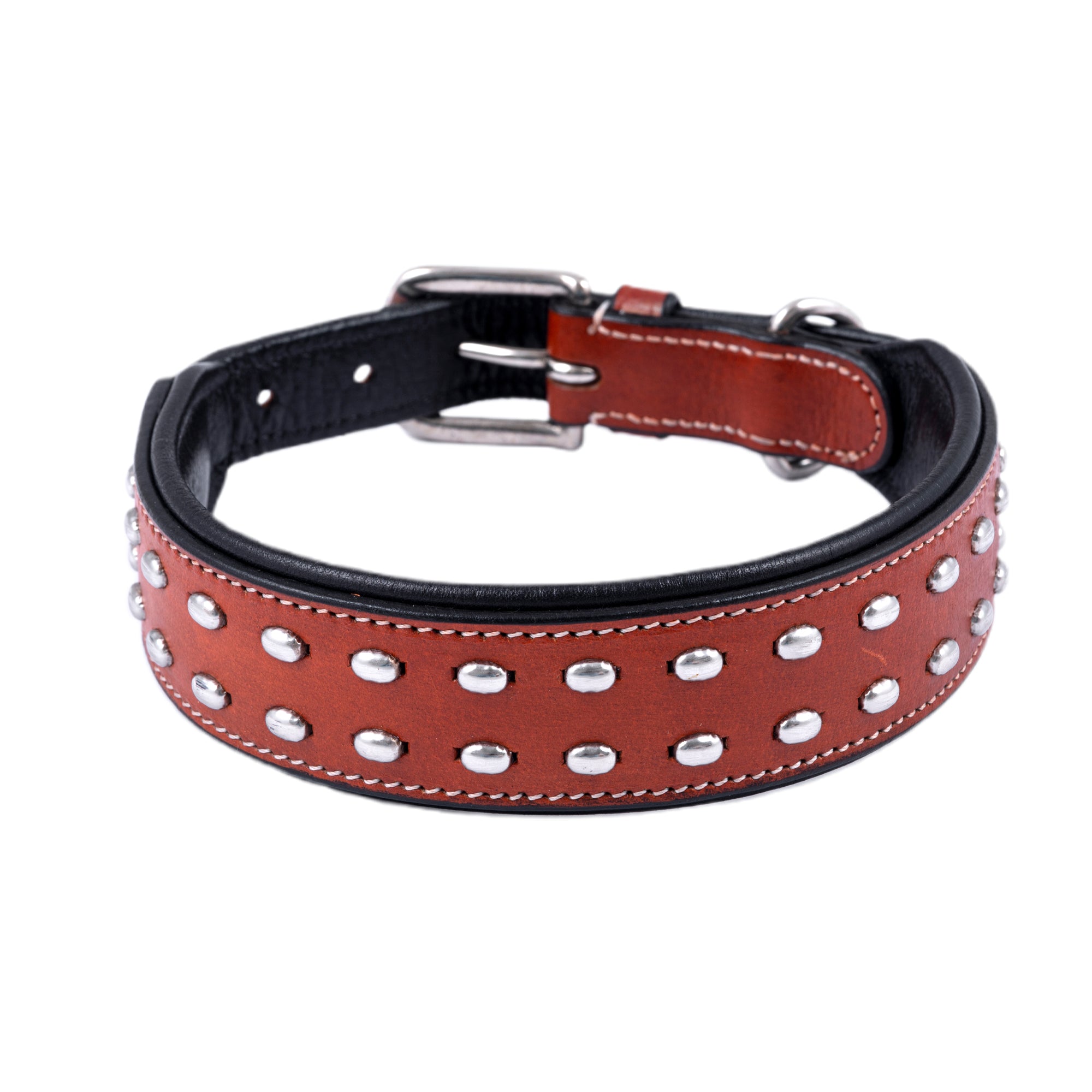 ADIL'S Studded Genuine Leather Dog Collar – Heavy-Duty, Padded, Adjustable 1.5" Width Dog Belt with D-Ring & Metal Buckle for Medium & Large Dogs